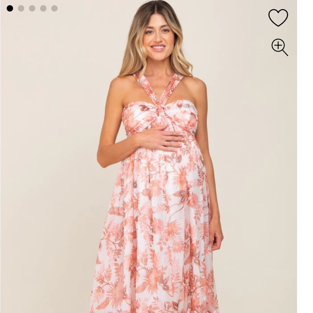 Rust Floral Chiffon Halter Maternity Maxi Dress Pinkblush
